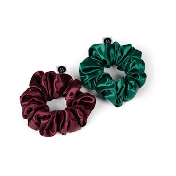 BEAUTY PILLOW LUXURY SILK SCRUNCHIES FOREST GREEN & RED